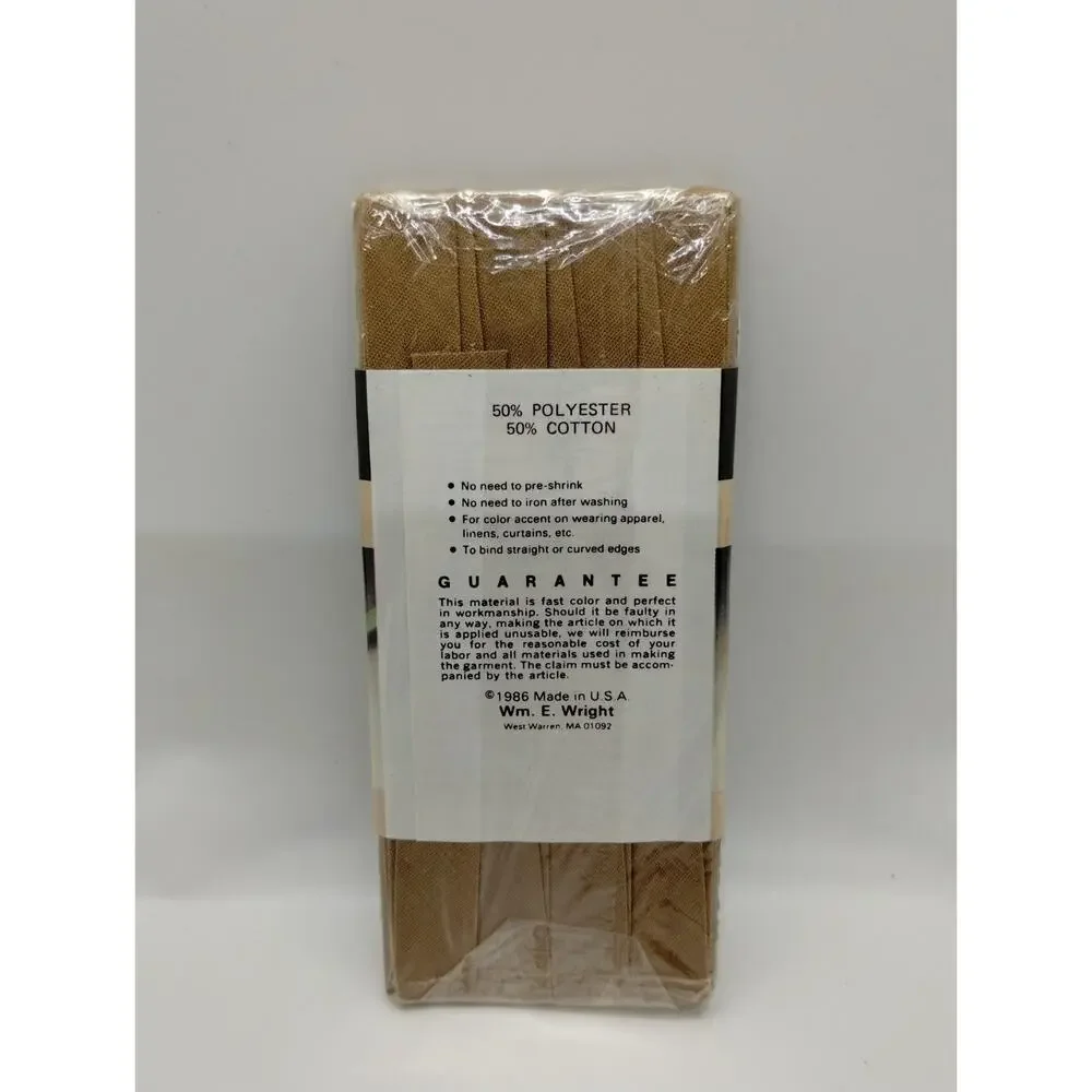 Wrights Single Fold Bias Tape 4 yds 200 - Tan 73 - Vintage Sewing 1986